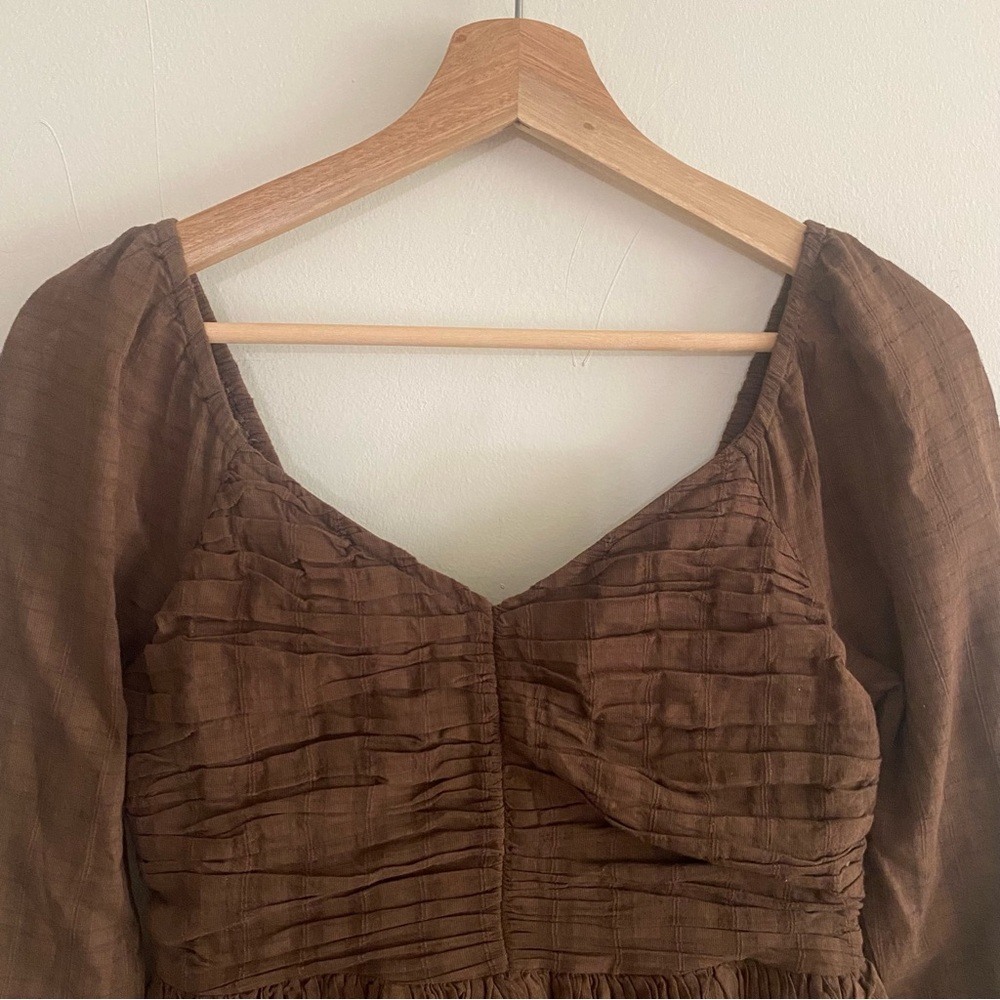 AE Ruched Long-Sleeve Mini Dress in Brown - S - Picture 15 of 16